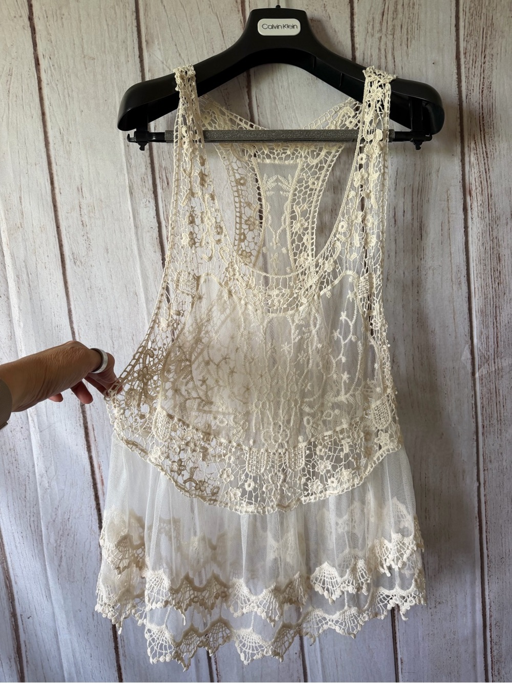 Rebellion Boho Cream Lace Crochet Racerback Tank Top Size L